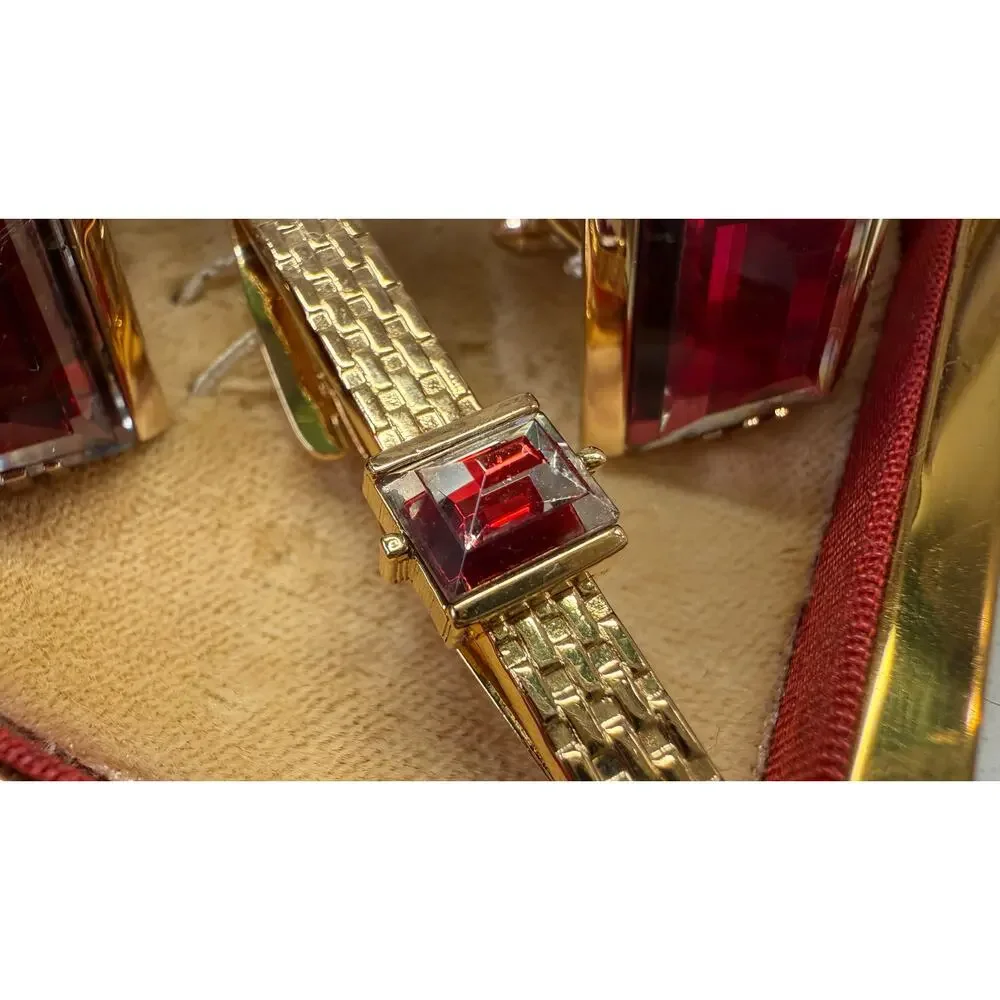 Shields Fifth Avenue Mad Men Vintage Mens Jewelry Set Ruby Glass Cufflinks Lot